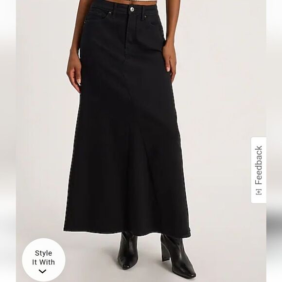 High Waisted Black Maxi Denim Skirt Size 0 - Picture 4 of 6